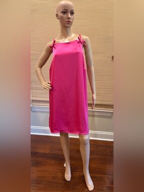 kate spade New York Hot Pink Satin Bow Strap Shift Knee Length Dress Women’s XXL